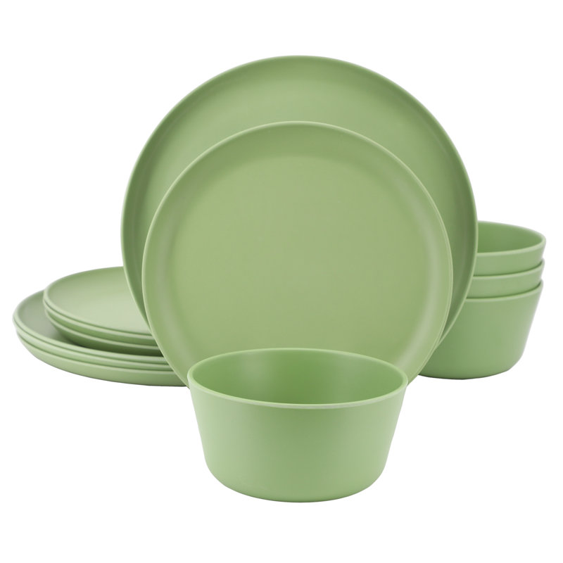 Service de table rond en mélamine 12 pièces Gibson Home Fairhope, Vert