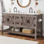 Meuble-lavabo à double cuve 60 po avec plateau en marbre blanc de Carrare et grand rangement, gris clair-133667364