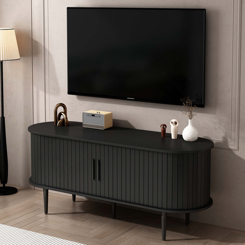 Console moderne avec compartiment de rangement et porte coulissante pour salon, chambre à coucher, bureau, 47" W, Black