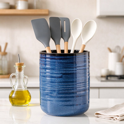 Porte-ustensiles de cuisine en céramique, grand pot à ustensiles de comptoir, organisateur d'ustensiles de cuisine stable pour spatules, cuillères et fouets, décor de cuisine de campagne moderne