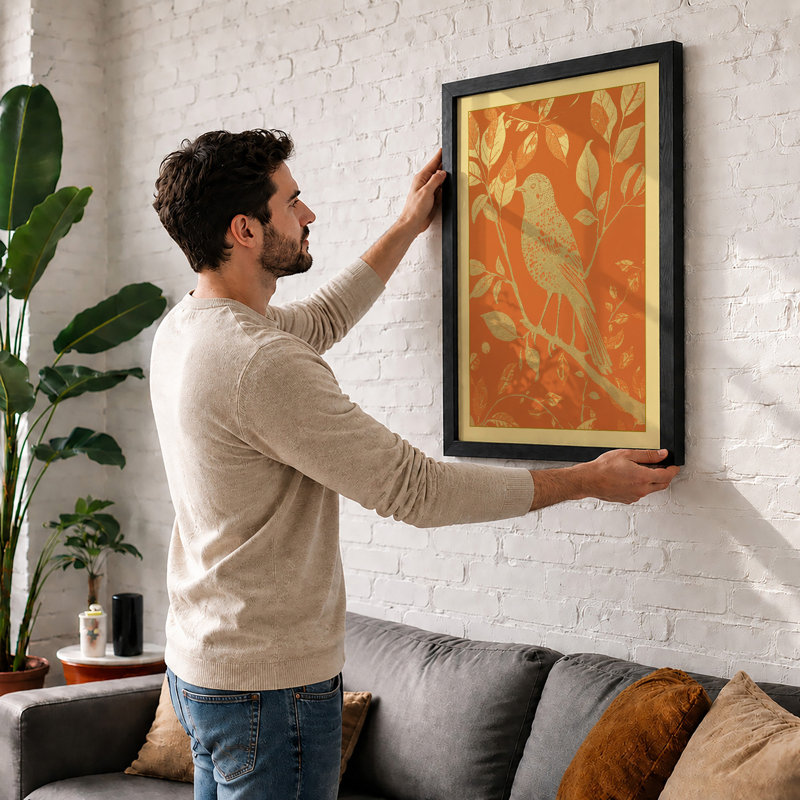 Gilded Songbird Botanical - Framed Print, A1 - 84.1 x 59.4 cm, Oak