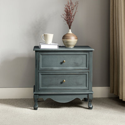 Lundgren Transitional 24''W 2-Drawer Nightstand with Wood Legs and Charging Station