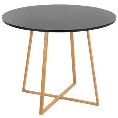 Indoor Round Dining Table With Natural Wood Transfer Metal And Black , Contemporary Design, Fixed Height, Seats Four, 100 Lbs Limit, Assembly Needed B