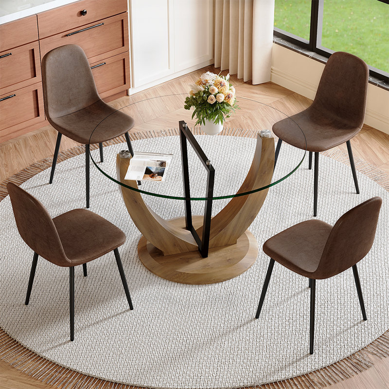 Ensemble de table de salle à manger 48 po en verre rond, excellent pour les petits espaces, 5 pièces: table, 4 chaises