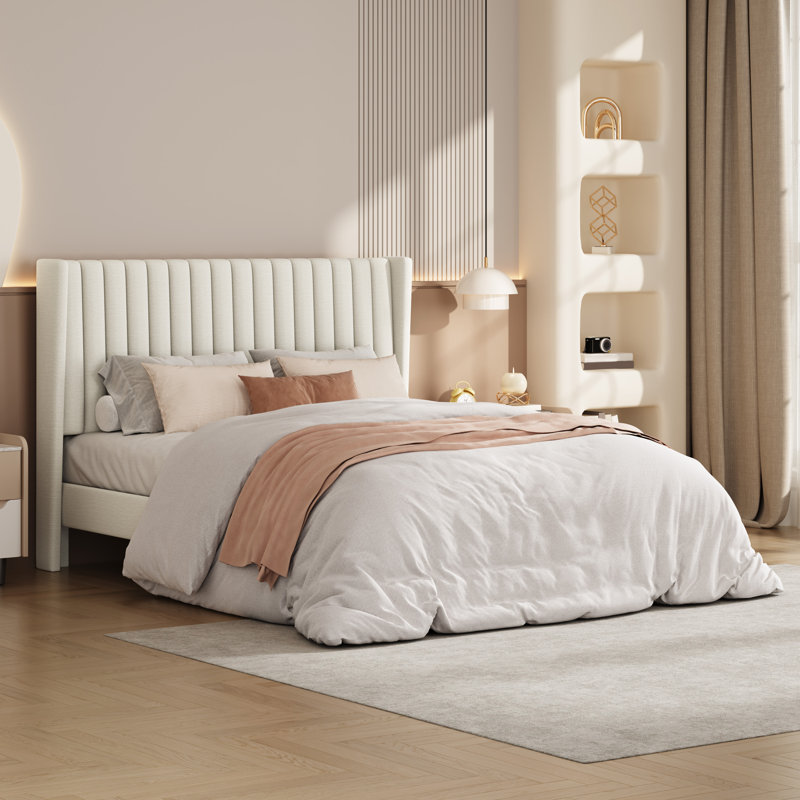 Upholstered Panel Bed, Queen, Ivory