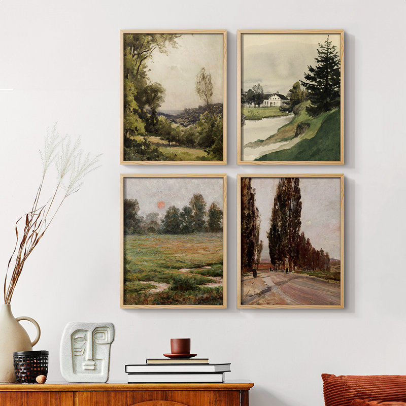 «Vintage Landscape CCXL III», ensemble de 4 encadrés, Naturel, H 10 po x l 32 po