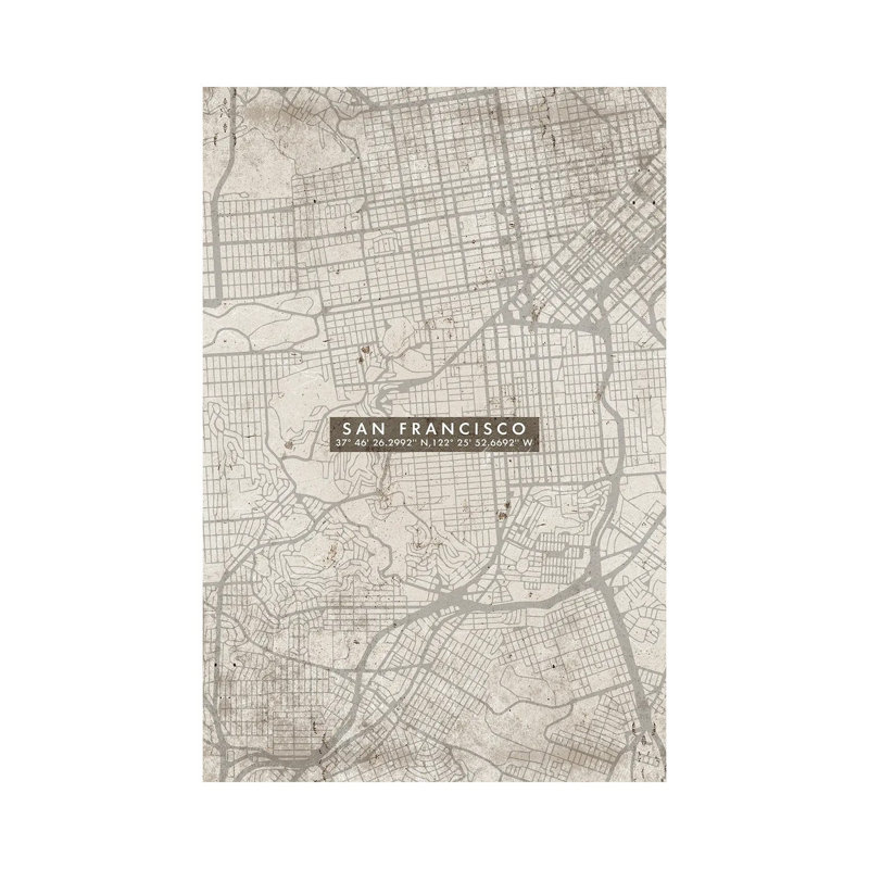 San Francisco City Map Abstract 1 Piece Wrapped Canvas Wall Art, 45.72cm H x 30.48cm W