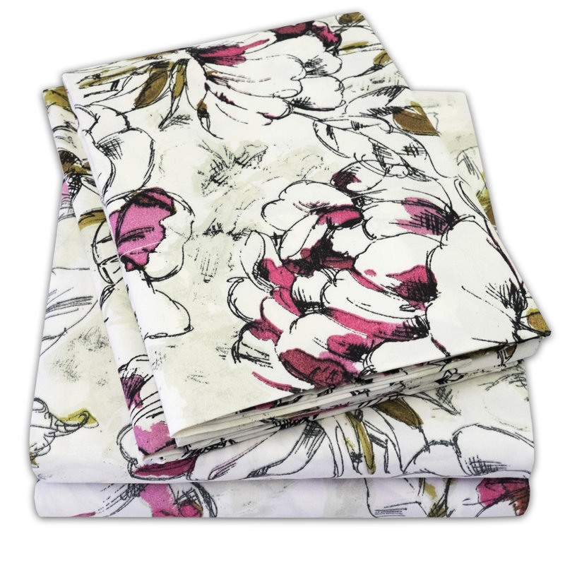 Dolce Queen Sage and Pink Floral Microfiber Sheet Set