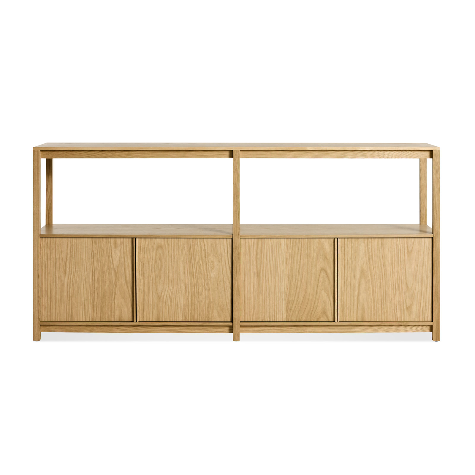 Open Plan Large Low Bookcase w/ Storage, (2 Sheves) 33" H x 68" W x 13" D, White Oak