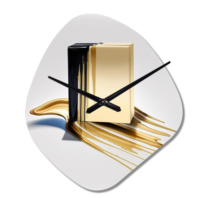 Black And Gold Cubic Expression VIII - Nebula Shape Unique Abstract Cubism Wall Clock, Small