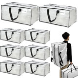 Extra Large Moving Bags With Backpack Straps, Carrying Handles & Zippers, Heavy Duty Clear Storage Packacking Totes For Space Saving, Alternative To Moving Boxes For Clothing Blankets,(Clear/8 PCS)