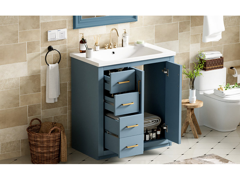 Aspen  30'' Modern Bathroom Vanity With Ceramic Sink and Solid Wood Frame, Indigo