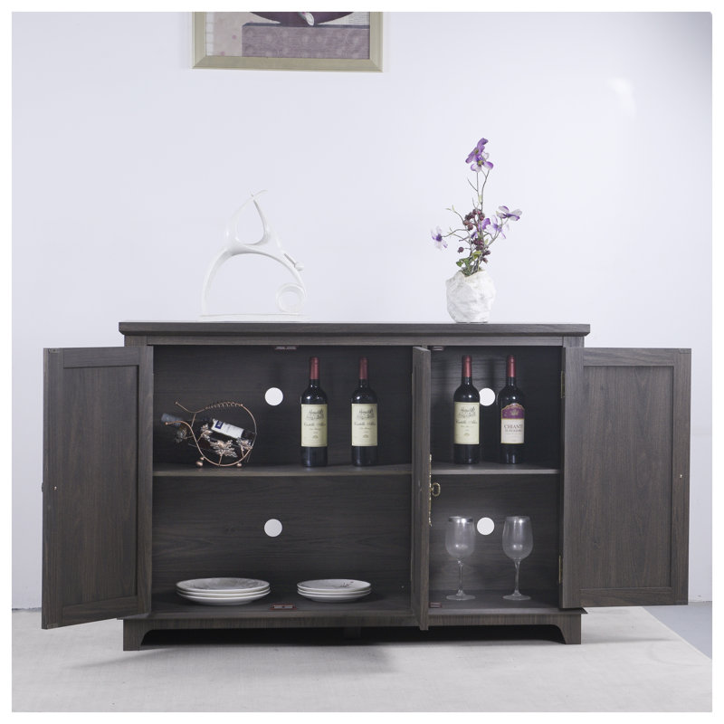Buffet moderne brun foncé avec portes en miroir et tablettes réglables - Armoire de rangement de 49 po pour le salon, la salle à manger