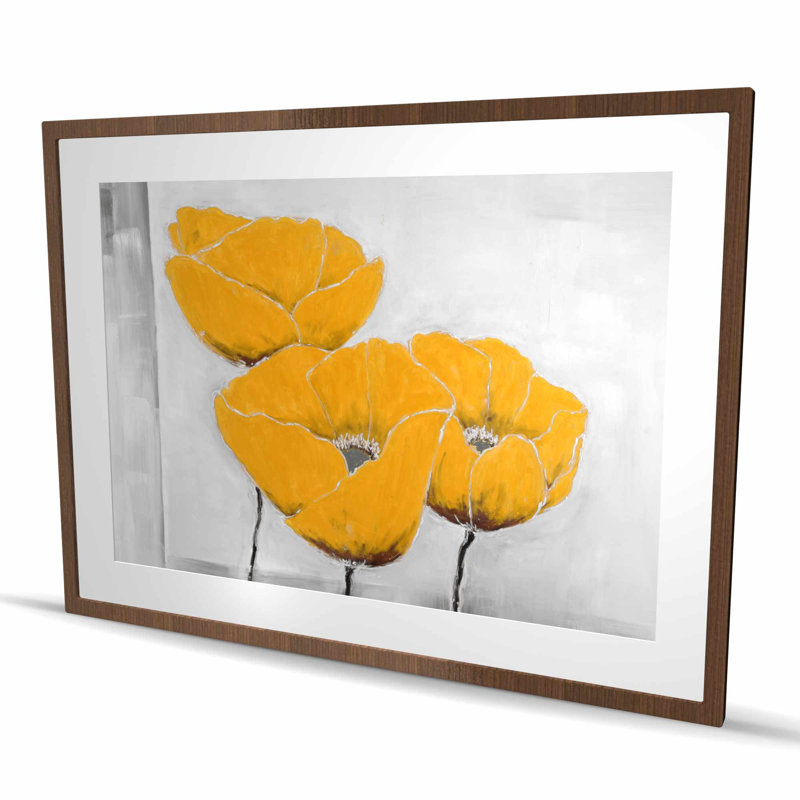 Trois fleurs jaunes - reproduction encadrée mate pour la décoration intérieure, Brun