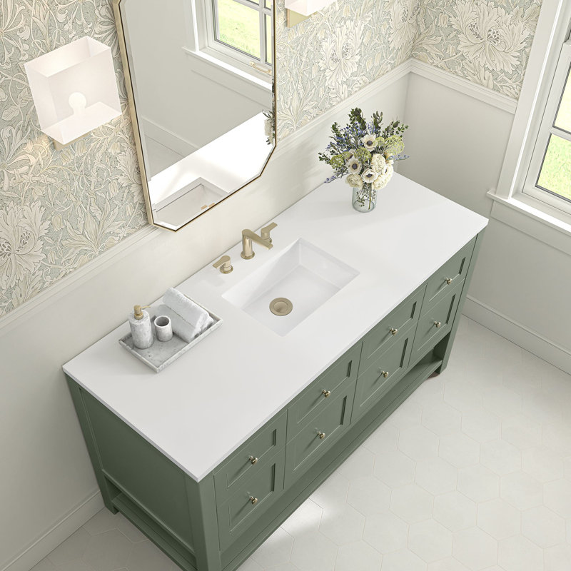 Breckenridge 60'' W Single Vanity, Smokey Celadon, White Zeus Silestone, Widespread