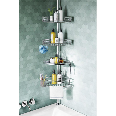 Organisateur de salle de bain antirouille à 4 niveaux pour rangement de shampooing pour baignoire - réglable de 47 à 121 pouces - argent
