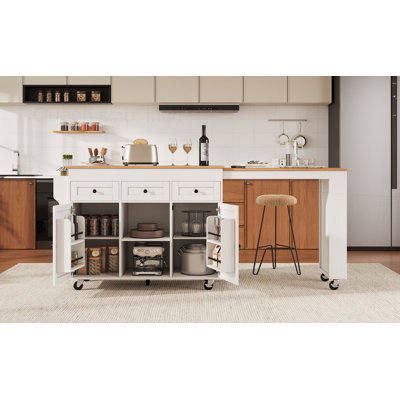 85.5" Kitchen Island with Extendable Dining Table