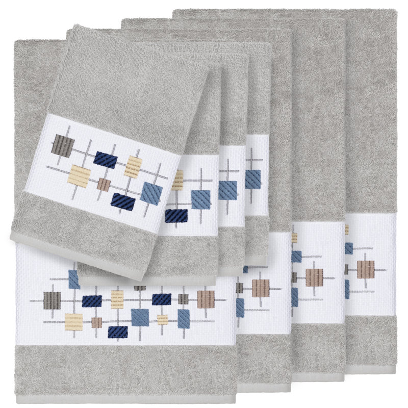 Khloe 100% Turkish Cotton Embellished Towel Set, Light Gray, 8 Piece Towel Set