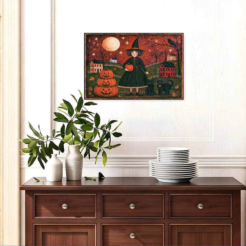 Witches Night Out Vintage Abstract Bird Cat Landscape Nature Wall Art Print, 40.64cm H x 60.96cm W