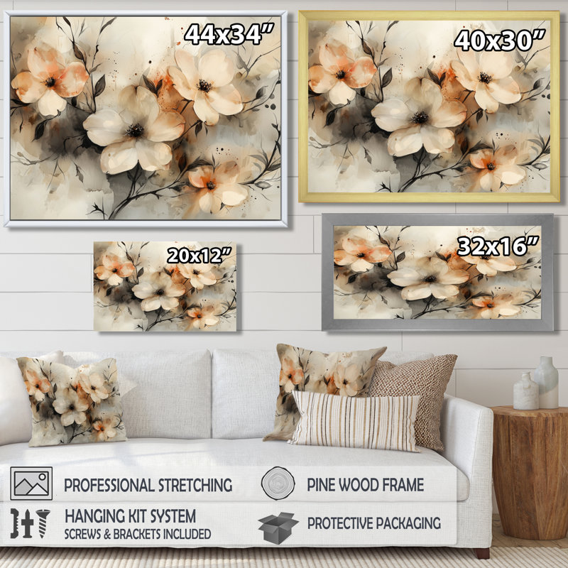 Jabir - Floral Wall Art, Reproduction encadrée d'une seule photo, H 30 po x l 40 po, Noir