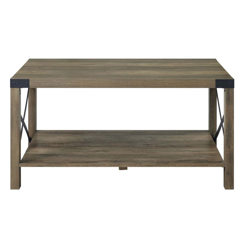 Rustic Oak Coffee Table with Bottom Shelf