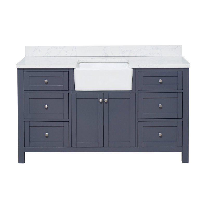 Charcoal Gray 60'' Single Bathroom Vanity with Engineered Stone Top
