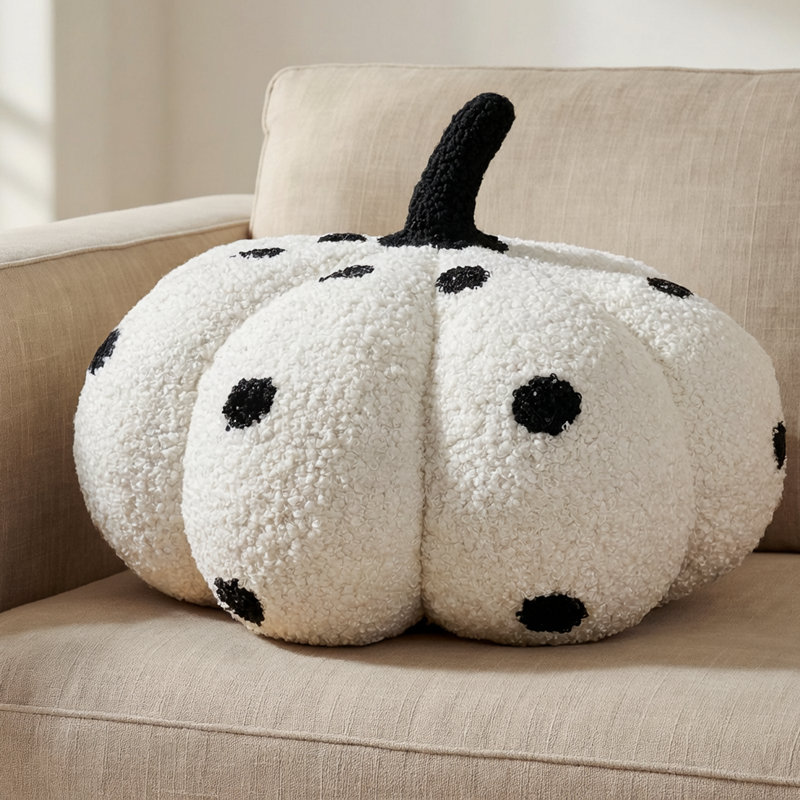 Black and White Spotted Pumpkin Shaped Pillow