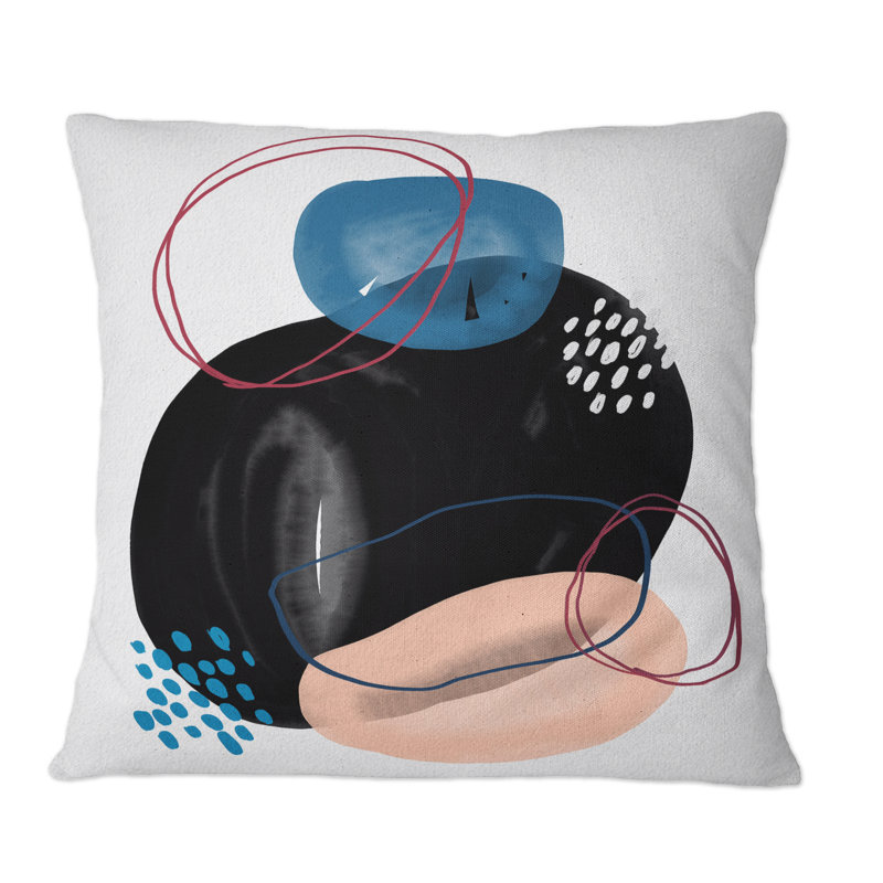 Minimal Abstract Shapes With Polka Dot Cloud III - Coussin décoratif imprimé moderne, 16 po x 16 po