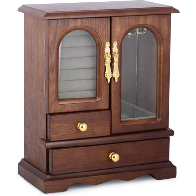 Solid Wood Jewelry Box With Mirror - Jewelry Organizer With Side Doors, Drawers & Suede-Lined Slots - Perfect Gift For Mother's Day, Birthday & Anniversary