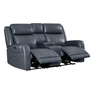 Canapé inclinable électrique 2 places en cuir véritable avec repose-tête et console