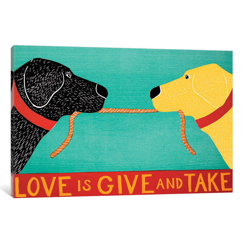Love Is Give And Take, Black Yellow by Stephen Huneck - Wrapped Canvas Giclee Art Print, 101.6 cm H x 66.04 cm W x 1.91 cm D
