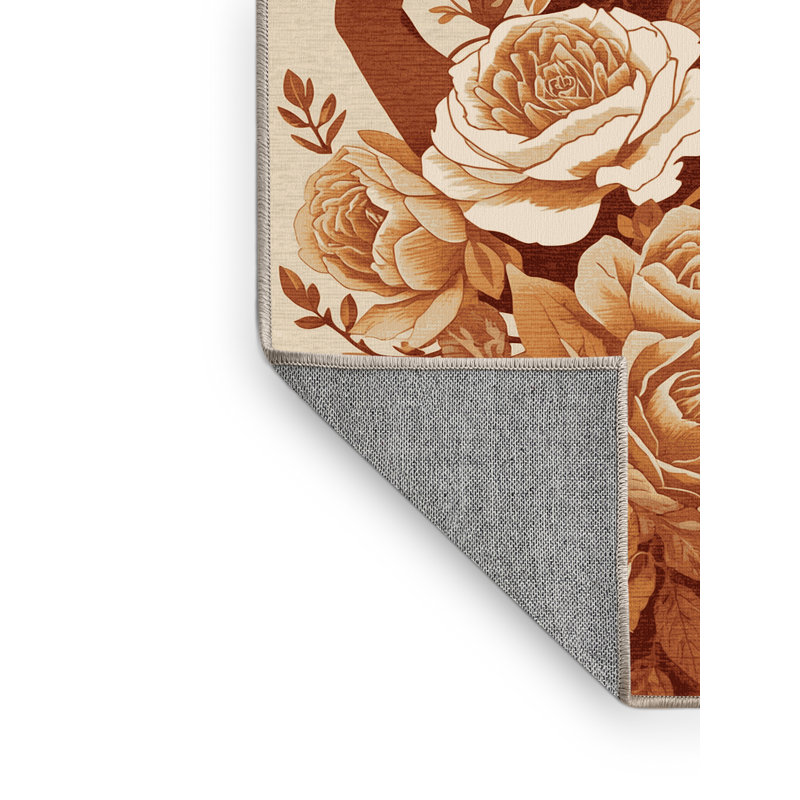 Tapis floral beige et beige lavable à la machine Wimberley Fayr, 6 x 9