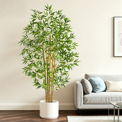 5FT Artificial Bamboo Tree with Black Cement Pot, Realistic Faux Bamboo Plant, Tall Fake Indoor Floor Plant for Privacy Screen, Living Room, Bedroom, Office & Entryway Decor