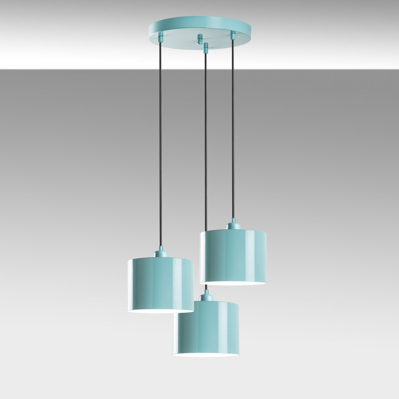 Lustre turquoise élégant, structure en métal, 17,7 po de diamètre | Hauteur réglable de 29,5 à 43,3 po | 3 x douilles E27 (40 W maximum) | Parfait pour la salle à manger, le salon et les vestibules | Design élégant et moderne, ampoule non incluse