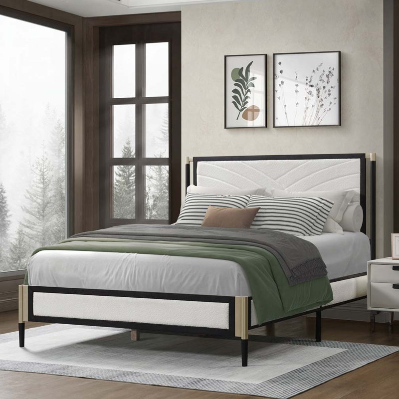 Boucle Upholstered Platform Bed, Queen