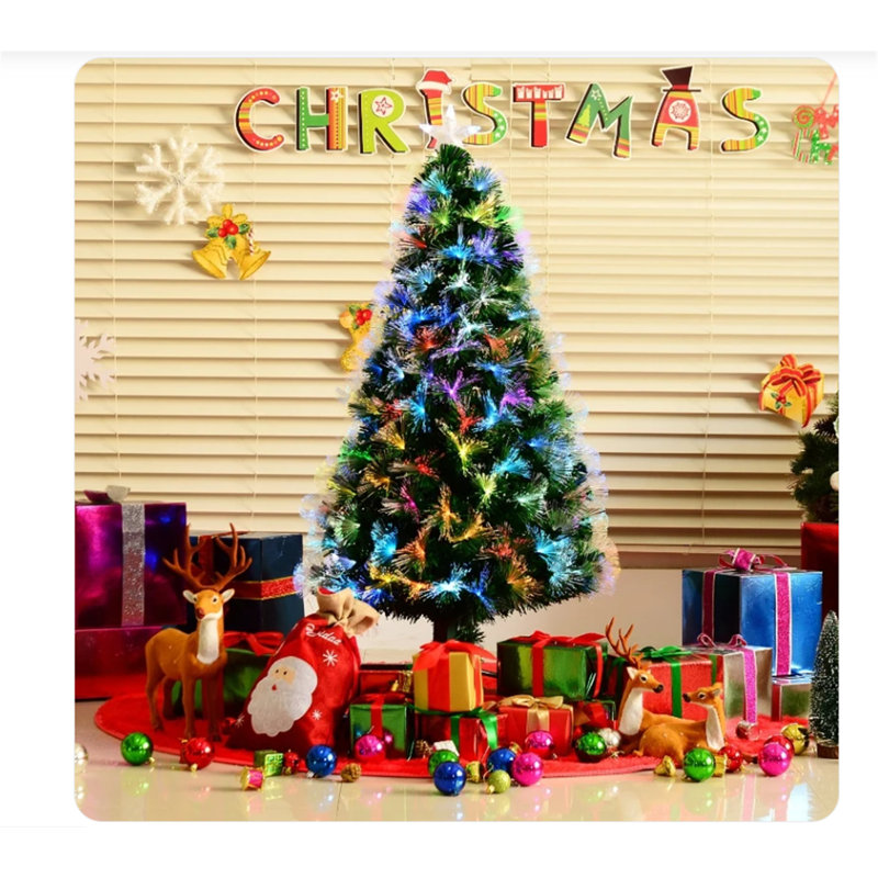 Durham 4FT Multicoloured Artificial Christmas Tree w/ Pre-Lit Modes Metal Stand