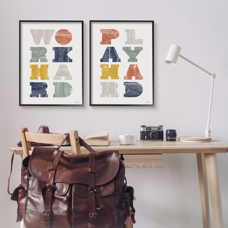 «Work Hard Play Hard Expression», ensemble de 2 plaques murales typographiques pour enfants par Kyra Brown, H 30 po x l 24 po