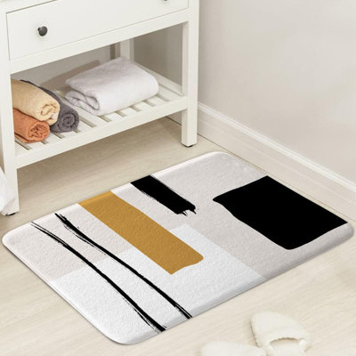 Abstract Modern Bath Mats Rugs for Bathroom, Geometric Minimalist Black and White Flannel Bathroom Floor Mat Bath Shower Rug Non Slip, Beige Yellow Tan Doormat Mat Bathroom Accessories Decor 16X24inch