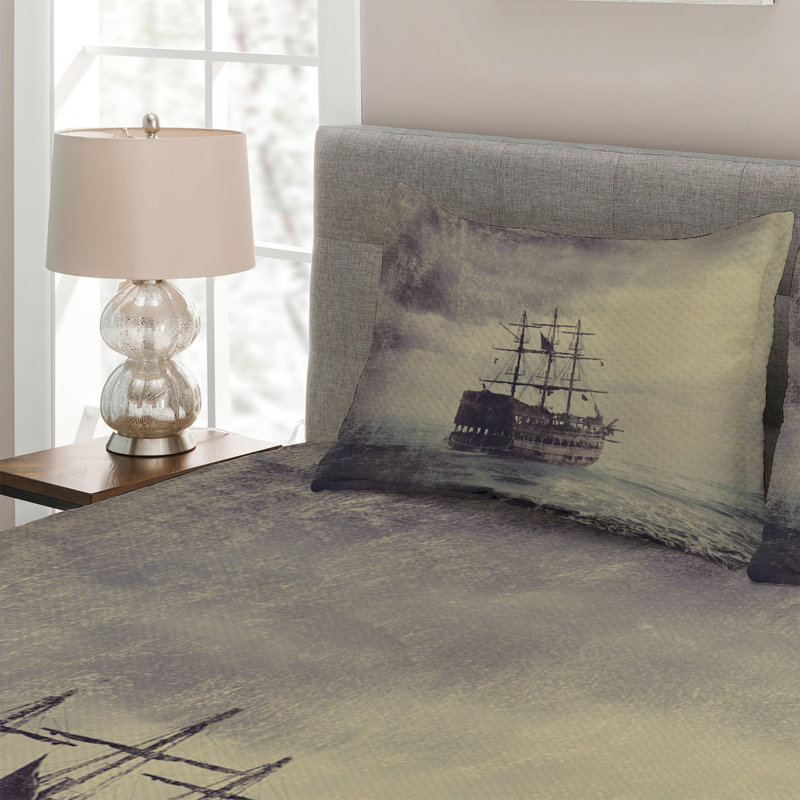 King Size Purple Microfiber Nautical Coverlet Set