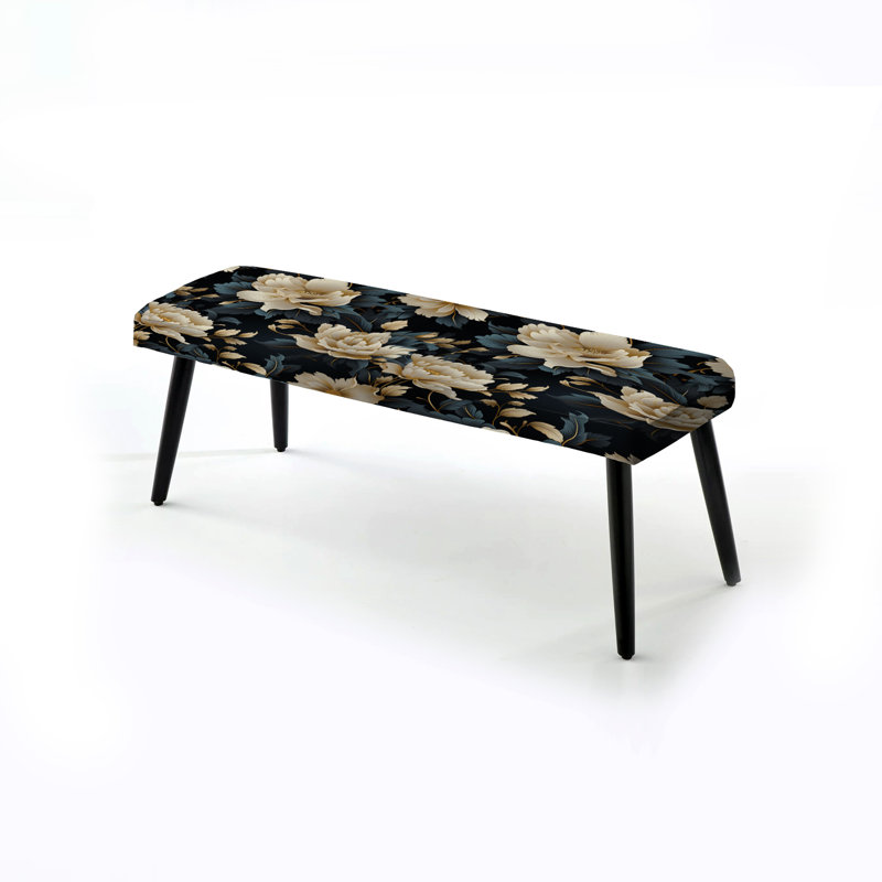 Banc rembourré floral noir Truong, Pivoines beiges raffinement indémodable