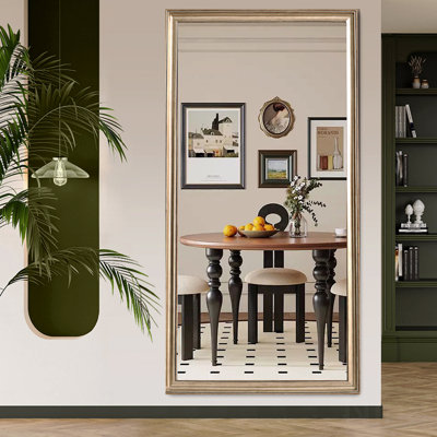 Miroir de plancher complet avec cadre en bois artificiel, conception élégante et durabilité