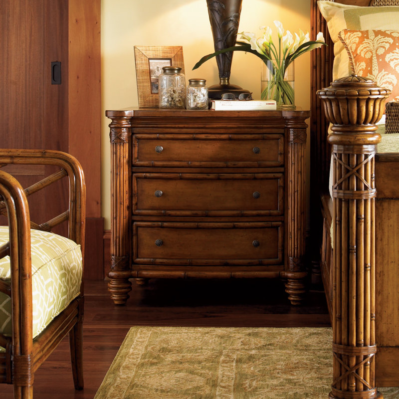 Traditional Brown 3-Drawer Bamboo Nightstand
