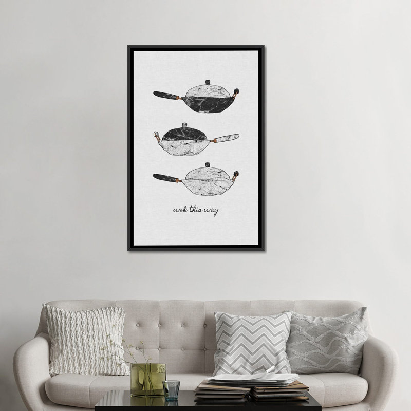 « wok this way », impression sur toile, H 26 po x l 18 po x P 1,5 po, Toile avec cadre noir, Pas de tapis