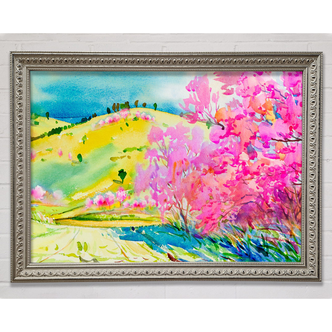 Pink Blossom Hilltops - Einzelner Bilderrahmen Kunstdrucke