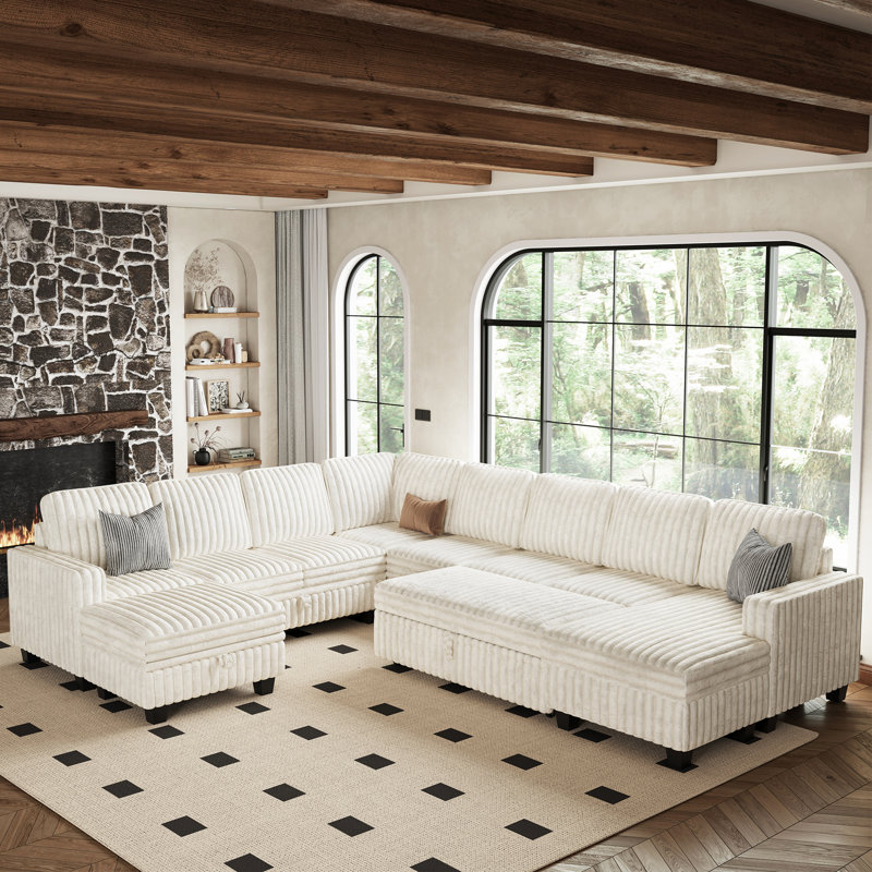 Canapé modulaire en U surdimensionné court en tissu moelleux, canapé de rangement, revêtement doux, Fausse fourrure beige