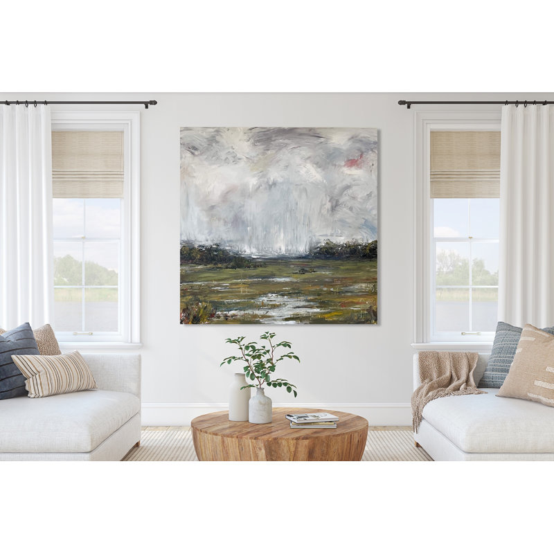 On The Marsh On Giclee Canvas Hand Embellished Art, 20" H x 20" W x 1.5" D, Black Framed Canvas
