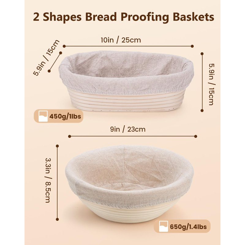 Bread Proofing Basket Set, 9 Inch Round And 10 Inch Oval Rattan Banneton Bowl With Sourdough Bread Making Tools