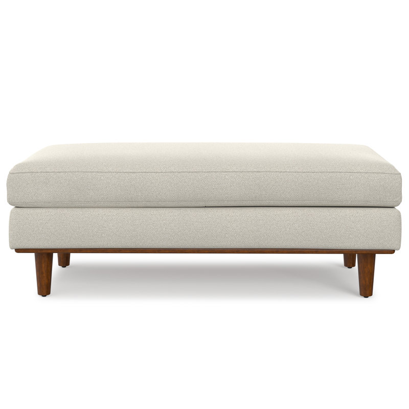 Morrison 49"W Large Upholstered Ottoman with Solid Wood Legs, Beige