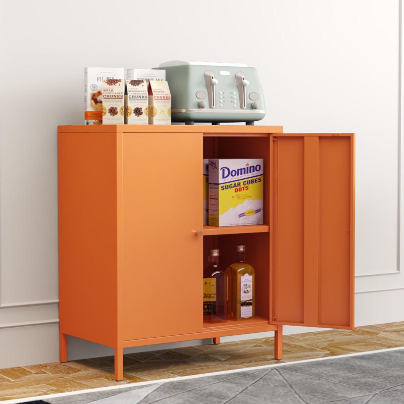 Petite armoire de rangement latérale en métal à 2 portes transparentes pour chambre à coucher, salon, entrée, couloir, maison, hôtel, bureau, garage, cuisine, 4 tablettes amovibles.