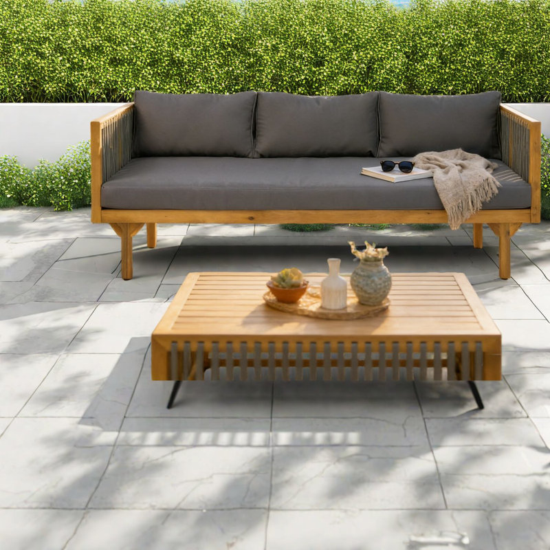 Canapés de patio spacieux, canapé moderne en corde de bois d'acacia pour la cour arrière